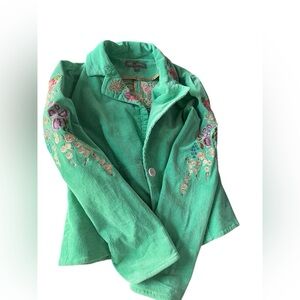 True Meaning Teal Embroidered Button Down Shirt